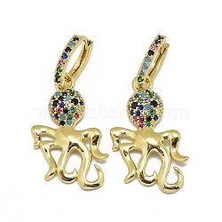 Alloy Micro Pave Cubic Zirconia Dangle Earrings, Long-Lasting Plated, Octopus, Golden, 38mm, Pin: 0.8mm(X-EJEW-F209-02G)