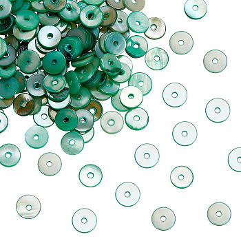 150Pcs Natural Freshwater Shell Beads, Dyed, Disc, Light Sea Green, 6x1mm, Hole: 1.2mm