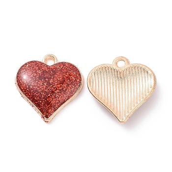 Alloy Enamel Pendants, with Sequins, Light Gold, Heart Charm, Red, 17.5x16.5x3.5mm, Hole: 1.6mm