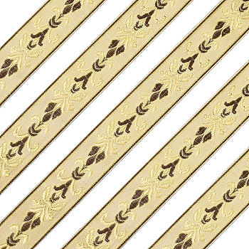 Polyester Silk Ribbon, Garment Accessories, Flat with Flower Pattern, Brown, 1-1/8 inch(30mm), 25m/roll