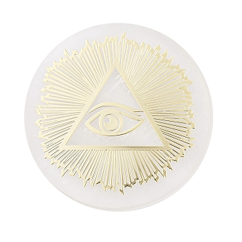 Flat Round Natural Selenite Slice Coasters, Reiki Stone for Chakra Balance, Crystal Healing , Eye, 59.5~64x6.5~8mm