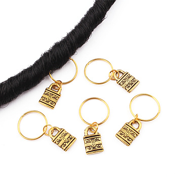 Tibetan Style Alloy Hair Braid Rings Pendants, Hair Clip Headband Accessories, Padlock, Antique Golden, 8x13x2mm