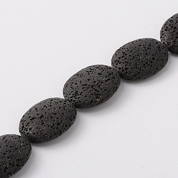 Natural Lava Rock Beads Strands, Flat Oval, Dyed , Black, 26x19~20x8mm, Hole: 1mm, about 15pcs/strand, 15.7 inch