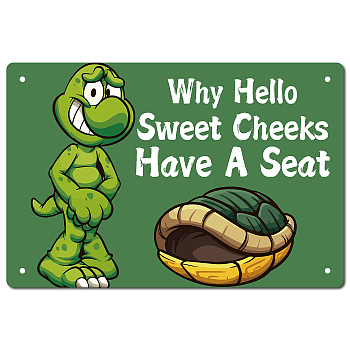 Tinplate Sign Poster, Horizontal, for Home Wall Decoration, Rectangle with Word Why Hello Wweet Cheeks Have A Seat, Tortoise Pattern, 200x300x0.5mm