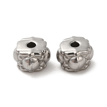 304 Stainless Steel Beads, Cube with Heart, Stainless Steel Color, 6x4.5mm, Hole: 1.6mm