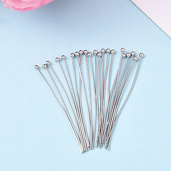 Brass Ball Head Pins, Nickel Free, Real Platinum Plated, 40x0.6mm, Head: 2mm