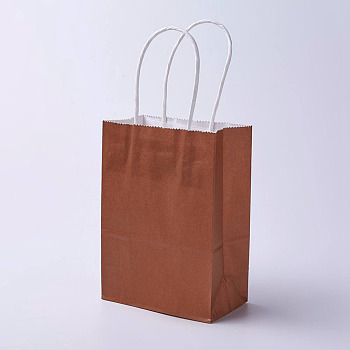 kraft Paper Bags, with Handles, Gift Bags, Shopping Bags, Rectangle, Saddle Brown, 21x15x8cm