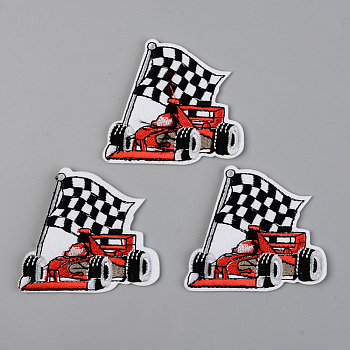 Computerized Embroidery Cloth Iron on/Sew on Patches, Appliques, Costume Accessories, Racecar, Red, 55x62x2mm