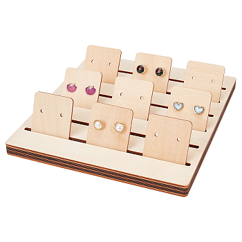 Wood Earring Card Display Stands, Jewelry Card Organizer Holder with 18Pcs Earring Display Cards, Bisque, 25x22x5.7cm