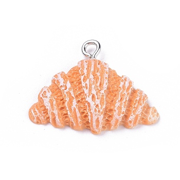 Resin Pendants, Imitation Food, with Platinum Plated Iron Screw Eye Pin Peg Bails, Triangle Bread, Dark Orange, 18x24x5.5mm, Hole: 2mm