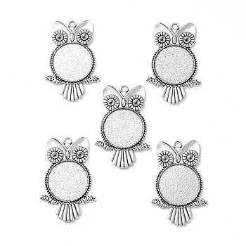 Tibetan Style Alloy Pendant Rhinestone Cabochon Settings, Owl, Cadmium Free & Nickel Free & Lead Free, Antique Silver, Tray: 25mm, 54x35x2.5mm, Hole: 3mm, Fit for 3.5mm rhinestone