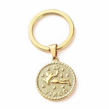 304 Stainless Steel Pendants Keychain, with 304 Stainless Steel Split Key Rings, Flat Round with Twelve Constellations, Virgo, 6.2cm