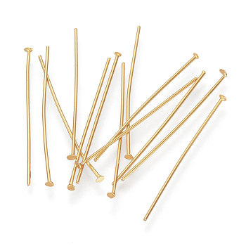 304 Stainless Steel Flat Head Pins, Real 16K Gold Plated, 50x0.7mm, 21 Gauge, Head: 1.5mm