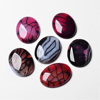 Natural Dragon Veins Cabochons, Flat Back, Oval, Dyed, Deep Pink, 40x30x7mm