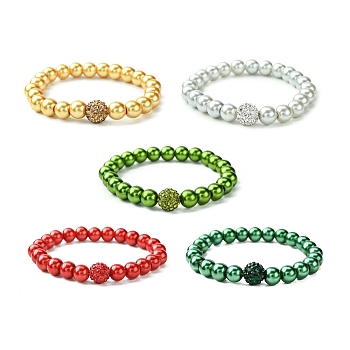 Glass Round Beaded Stretch Bracelet, Mixed Color, Inner Diameter: 2 inch(5cm)