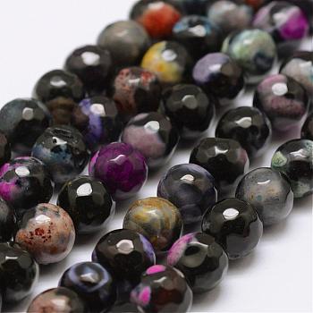 Faceted Natural Fire Crackle Agate Beads Strands, Round, Dyed & Heated, Colorful, 8mm, Hole: 1mm, about 47pcs/strand, 14 inch(35.6cm)