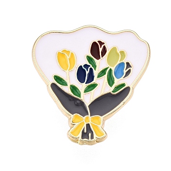 Flower Alloy Enamel Pins, Alloy Brooches for Backpack Clothes, White, 29x27.5mm