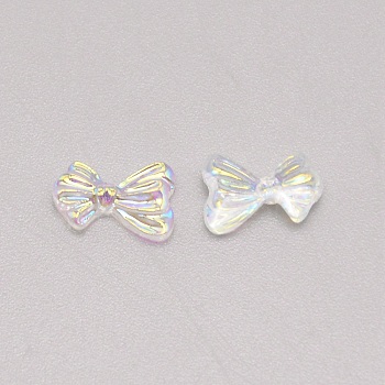 Resin 3D Bowknot Nail Art Cabochons Decorations, DIY Nail Art Manicure Accessories, Clear AB, 6.5x10x2.5mm