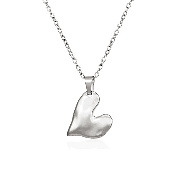 304 Stainless Steel Pendant Necklaces, Heart, Stainless Steel Color, 17.64 inch(44.8cm)