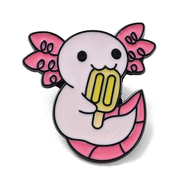 Axolotl with Ice Cream Alloy Enamel Brooches, Hexagonal Dinosaur Enamel Pins, for Backpack Clothes, Yellow, 29x28x1.4mm