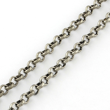 Iron Rolo Chains, Belcher Chain, Unwelded, with Spool, Antique Silver, 3.8x1mm, about 164.04 Feet(50m)/roll