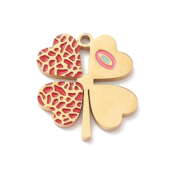 304 Stainless Steel Pendants, with Enamel, Clover Charm, Real 18K Gold Plated, 18x16x1.5mm, Hole: 1.4mm