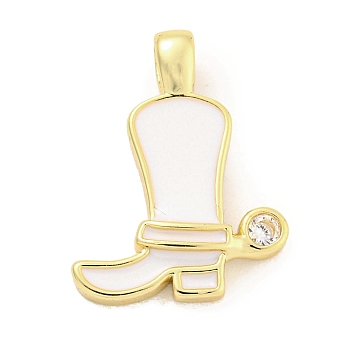 Brass with Cubic Zirconia with Enamel Pendant, Long-Lasting Plated, Lead Free & Cadmium Free, Shoes, White, 19.5x14.5x3mm, Hole: 3.7x2.2mm