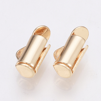 Brass Slide On End Clasp Tubes, Slider End Caps, Light Gold, 6x6x4mm, Hole: 1x2mm, Inner Diameter: 3mm