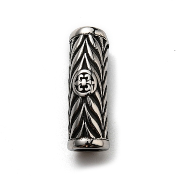 304 Stainless Steel Beads, Tube with Fleur De Lis, Antique Silver, 28.5x12x9mm, Hole: 6mm