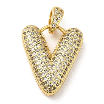Brass Micro Pave Cubic Zirconia Pendants, Cadmium Free & Lead Free, Long-Lasting Plated, Real 18K Gold Plated, Letter V, 20.5x17x5.5mm, Hole: 4.5x3mm