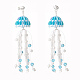 Glass Seed & Synthetic Moonstone Beaded Long Tassel Dangle Stud Earrings with Shell Pearl for Women(EJEW-TA00062)-3