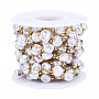 ABS Plastic Pearl Flat Round Beaded Chains, with Real 14K Gold Plated 316 Stainless Steel Paperclip Chains, Soldered, with Spool, Creamy White, 7.5x8x5mm, about 16.40 Feet(5m)/Roll