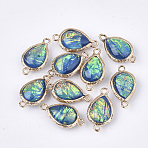 Epoxy Resin Links Connectors, with Brass Findings, Imitation Opal Style, Teardrop, Cadmium Free & Lead Free, Golden, Steel Blue, 21~22x11~12x6~7mm, Hole: 1.5mm(RESI-S373-10A)