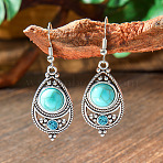 Bohemian Style Alloy Acrylic Dangle Earrings, Antique Silver, Teardrop, 70x20mm(WG0B115-09)