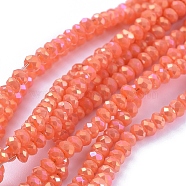 Electroplate Glass Beads Strands, Full Rainbow Plated, Faceted, Rondelle, Coral, 2.5x1mm, Hole: 0.5mm, about 185~190pcs/strand, 13 inch(33cm)(GLAA-F079-FR16)