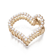 Alloy Claw Hair Clips, with ABS Plastic Imitation Pearl, Heart, Light Gold, White, 37x44.5x30mm(X-PHAR-T001-12LG)
