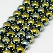 Electroplate Non-magnetic Synthetic Hematite Beads Strands, Round, Grade A, Green Plated, 2mm, Hole: 1mm, about 200pcs/strand, 16 inch(G-J169A-2mm-06)