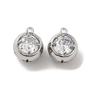 Brass with Glass Rhinestone Charms, Round, Real Platinum Plated, 12x10x8.5mm, Hole: 1mm(KK-H455-23P)