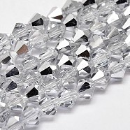 Electroplate Faceted Bicone Imitation Austrian Crystal Glass Beads Strands, Half Platinum Plated, Grade AA, 5x5mm, Hole: 1mm, about 59pcs/strand, 11.8 inch(GLAA-F029-5x5mm-B01)