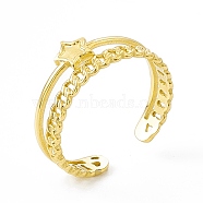 Ion Plating(IP) 304 Stainless Steel Star Cuff Ring for Women, Curb Chain Shaped Wide Band Open Rings, Real 14K Gold Plated, 4~8.5mm, Inner Diameter: US Size 7 1/2(17.7mm)(RJEW-C060-19G)