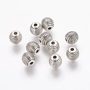 Tibetan Style Alloy Beehive Beads, Grooved Beads, Cadmium Free & Lead Free, Round, Antique Silver, 6mm, Hole: 1mm(PALLOY-6662-AS-RS)