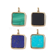 Natural Mixed Stone Pendants, Square Charms with Rack Plating Golden Tone Brass Findings, Lead Free & Cadmium Free, 16~16.5x12x1.5mm, Hole: 1.5x2mm(G-F739-04G)