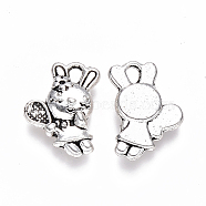 Tibetan Style Alloy Pendants, Sports Charms, Rabbit with Racket, Cadmium Free & Lead Free, Antique Silver, 15.5x11x3mm, Hole: 1.6mm, about 860pcs/1000g(TIBEP-S319-087AS-RS)