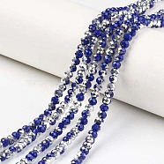 Electroplate Opaque Glass Beads Strands, Half Silver Plated, Faceted, Rondelle, Royal Blue, 4x3mm, Hole: 0.4mm, about 145pcs/strand, 18.9 inch(48cm)(X-EGLA-A034-P4mm-M14)
