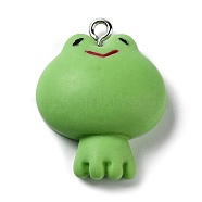 Opaque Resin Pendants, Frog Charms with Platinum Plated Iron Loops, Lime Green, 27.5x21x8.5mm, Hole: 2mm(RESI-A030-03)
