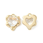 Brass Micro Pave Cubic Zirconia Charms, Heart Charm, Real 18K Gold Plated, Clear, 13x11x4.5mm, Hole: 1.2mm(KK-L208-06G-07)