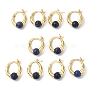 Natural Sodalite Round Beaded Hoop Earrings, Real 18K Gold Plated Brass Jewelry, Cadmium Free & Lead Free, 19x15x6.5mm(EJEW-A099-03G-06)