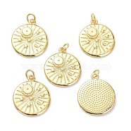 Brass Pendants, with Jump Rings, Long-Lasting Plated, Flat Round with Sun & Star & Moon, Real 18K Gold Plated, 21x19x3mm, Jump Ring: 5x1mm, 3mm Inner Diameter(KK-L206-018G)