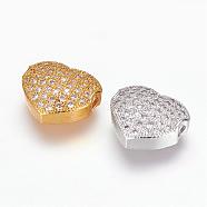Brass Micro Pave Cubic Zirconia Beads, Heart, Mixed Color, 10x12x4mm, Hole: 1.5mm(ZIRC-E119-38)