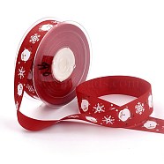 Polyester Grosgrain Ribbon, Single Face Printed, for Halloween Gift Wrapping, Party Decoration, Father Christmas & Snowflake Pattern, Red, 1 inch(25mm), 100 yards/roll(91.44m/roll)(SRIB-B002-08B)